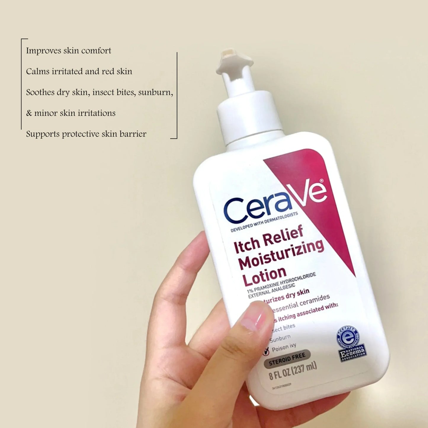 CeraVe Itch Relief Moisturizing Lotion 237ml | Fast-Acting Anti-Itch Lotion for Dry Skin, Eczema, Sunburn & Insect Bites