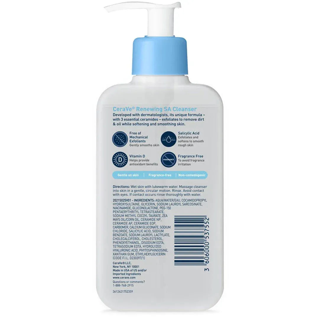 CeraVe Renewing SA Cleanser 237ml | Exfoliating Salicylic Acid Face Wash for Soft & Smooth Skin