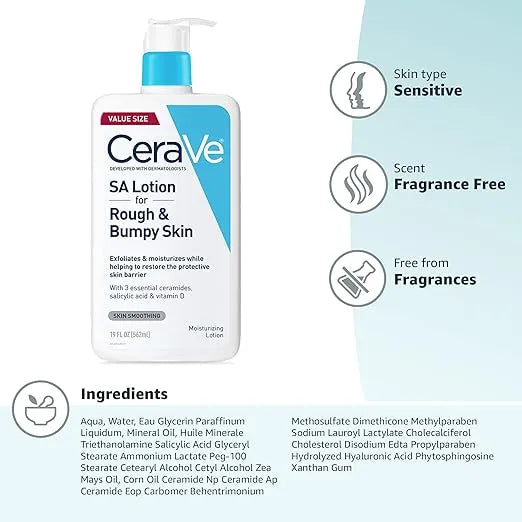 CeraVe SA Lotion for Rough & Bumpy Skin | Salicylic Acid & Lactic Acid Body Moisturizer – Deep Hydration & Gentle Exfoliation